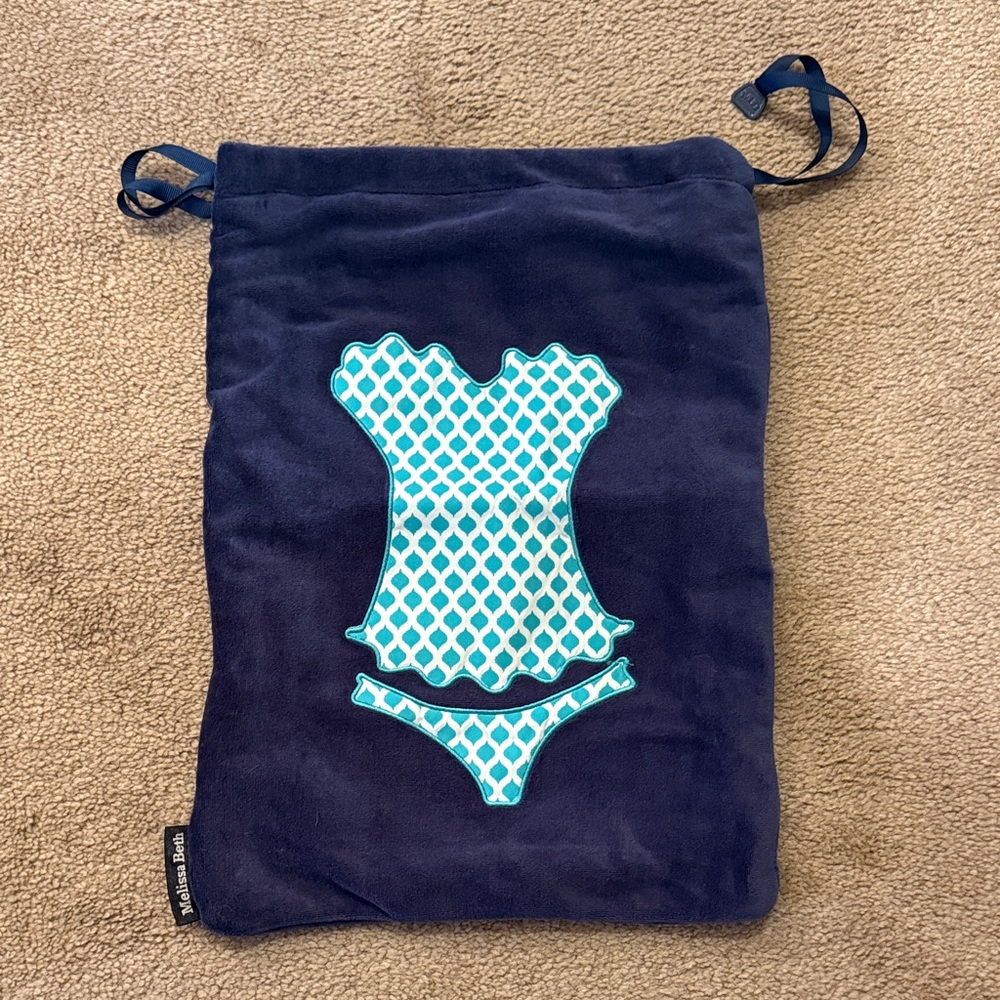 Navy Blue Drawstring Laundry/Garment Bag with Teal Swimsuit Design